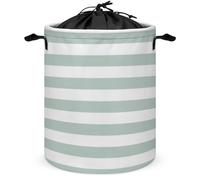Grande cesto per la biancheria, menta e strisce bianche, cesto per la biancheria pieghevole con coulisse, contenitore per il bucato sporco, per riporre gli elementi essenziali del dormitorio univers