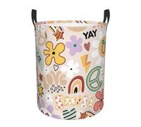 Grande cesto portabiancheria con manici, per bambini, per vestiti sporchi, cesto per la biancheria da letto con fiori, arcobaleno, segno della pace, estetica per camera da letto
