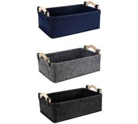 Grande cesto portaoggetti in feltro con lati in legno di pino, lavabile, adatto per organizzare vestiti per bambini, giocattoli, riviste, libri e articoli per la casa in qualsiasi stanza (L grigio