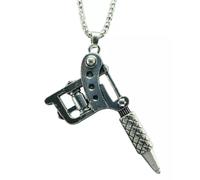 Grande ciondolo pistola tatuaggio macchina tatuatore collana tono argento gio...