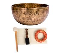 Grande ciotola tibetana da meditazione con scodella tibetana da 20 cm con bastoncini di feltro, cuscino, mazzuolo di legno, 7 tipi di metallo, può produrre risonanza vibratoria, fatto a mano in Nepal