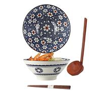 Grande Ciotole Ramen,Ciotole Insalata,1100ml Ciotola Giapponese In Porcellana, Set Ciotole Ramen, Ciotola Per Zuppa Di Noodle, Ciotola Per Ramen Con Cucchiaio E Bacchette (E)