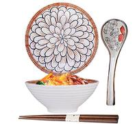 Grande Ciotole Ramen,Ciotole Insalata,1100ml Ciotola Giapponese In Porcellana, Set Ciotole Ramen, Ciotola Per Zuppa Di Noodle, Ciotola Per Ramen Con Cucchiaio E Bacchette (B)
