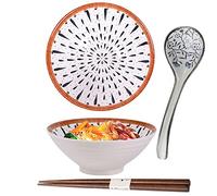 Grande Ciotole Ramen,Ciotole Insalata,1100ml Ciotola Giapponese In Porcellana, Set Ciotole Ramen, Ciotola Per Zuppa Di Noodle, Ciotola Per Ramen Con Cucchiaio E Bacchette (C)