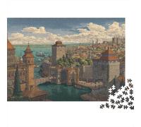 Grande città medievale Puzzle Per Adulti |Porto e grande porta della fortezza| 1000pcs (75x50cm) Puzzle Giochi Educativi,decorazioni Per La Casa