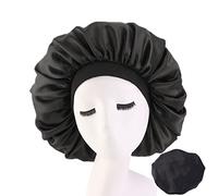 Grande cofano in raso setoso con ampia fascia elastica, morbido cappello da notte cappello da notte per capelli grandi e naturali capelli lunghi (nero)