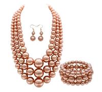 Grande collana con perle finte e collana con perline e collana girocollo multistrato, set di gioielli di perle e Perle imitazione, colore: Collare della collana di perle bianche