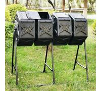 Grande compostiera rotante per esterni, con ante scorrevoli, struttura in metallo e ciotola in polietilene, bidone per compostaggio a 4 scomparti, per il riciclaggio dei rifiuti di giardino e cucina