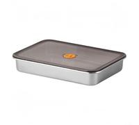 Grande contenitore per carne in acciaio inox con coperchio sigillato, per frigorifero, progettato per la conservazione sicura degli alimenti (30 x 21 x 5 cm)