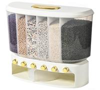 Grande contenitore per riso, 10 kg, con 6 scomparti, ermetico, con pulsante a pressione, organizer da cucina a prova di umidità, bianco e verde (bianco)
