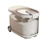 Grande contenitore per riso, dispenser trasparente per cereali con registrazione del tempo, coperchi, ruote, scatola superiore per condimenti, secchio ermetico per cereali da cucina