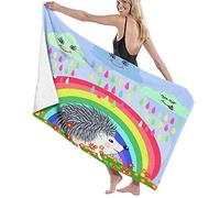 Grande Coperta Asciugamano Da Bagno,Bel Riccio Cartone Animato Vicino A Un Arcobaleno Di Sette Colori E Nuvole Con Pioggia Colorata In Una Giornata Di Primavera Estate,Telo Bagno Telo Mare Nuoto,52"x