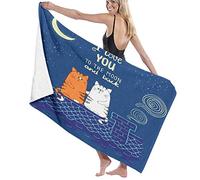 Grande Coperta Asciugamano Da Bagno,Simpatico Cartone Animato Gatti Innamorati Romantico Ti Amo Alla Luna E Ritorno - Scritte,Telo Da Bagno Telo Mare Per Hotel Per Famiglie Viaggi Nuoto Sport,52"x 32"