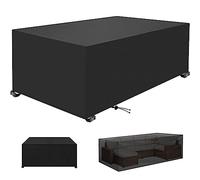 Grande copertura impermeabile per tavolo da giardino, 300 x 130 x 100 cm, tessuto Oxford 420D, antivento e anti UV, protezione per mobili da esterni, rettangolare, nero, impermeabile