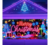 Grande copertura natalizia per porta del garage, 4 x 1,8 m, attivata dai raggi UV, si illumina al buio 2D piatto per le vacanze in garage con Babbo Natale in stile cartone animato, decorazione