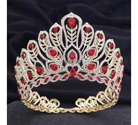 Grande corona da donna da sposa, per concorsi di matrimonio, diadema, copricapo per matrimonio, ballo scolastico, colore oro e rosso