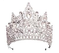 Grande corona di cristallo di lusso for sposa, matrimonio, grande corona di strass, accessorio for capelli da regina for feste e spettacoli teatrali(Clear)