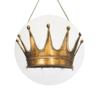 Grande corona dorata disegnata a mano in legno segno di benvenuto per porta d'ingresso, 30 cm rotondo da appendere alla parete placca decorazione fattoria