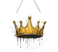 Grande corona dorata in legno segno di benvenuto per porta d'ingresso, 30 cm rotondo da appendere alla parete placca decorazione fattoria