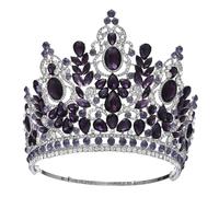 Grande corona rotonda di lusso alta regina reale corone nuziali accessori for capelli costume banchetto di cristallo(Silver Purple)