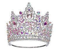 Grande corona rotonda di lusso alta regina reale corone nuziali accessori for capelli costume banchetto di cristallo(Silver AB Color)
