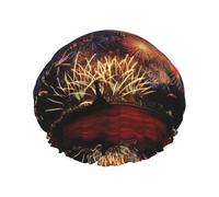Grande cuffia da doccia stampata fuochi d'artificio, protezione dei capelli di doppio strato per la cura del viso, involucro riutilizzabile dei capelli