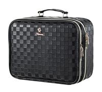 Grande custodia per il trucco con specchio a LED Vanity Case rimovibile con specchio luminoso in pelle PU portatile Makeup Artist Carry Vanity Box con divisori porta pennelli trucco, Nero scuro