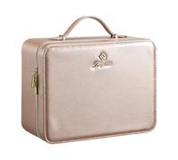 Grande custodia per il trucco con specchio a LED Vanity Case rimovibile con specchio luminoso in pelle PU portatile Makeup Artist Carry Vanity Box con divisori porta pennelli trucco, Oro champagne