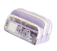 Grande custodia trasparente per la scuola, con materiale in tela rinforzata, scomparti multipli per penne, compatta, per studenti, adulti, studenti