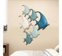 Grande decorazione da parete in metallo a forma di pesce costiero, scultura da parete in 3D a forma di pesce,decorazioni da parete in metallo vintage per soggiorno spiaggia o oceano(ferro)(B)