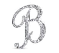 Bling Jewelry Grande Dichiarazione ABC Pave Cristallo Corsivo Lettere Monogramma Alfabeto Iniziale B Sciarpa Spilla per Le Donne Placcato Argento