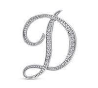 Bling Jewelry Grande Dichiarazione ABC Pave Cristallo Corsivo Lettere Monogramma Alfabeto Iniziale D Sciarpa Spilla per Le Donne Placcato Argento