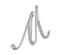 Bling Jewelry Grande Dichiarazione ABC Pave Cristallo Corsivo Lettere Monogramma Alfabeto Iniziale M Sciarpa Spilla per Le Donne Placcato Argento