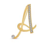 Bling Jewelry Grande Dichiarazione ABC Pave Crystal Cursive Script Monogram Lettere Alfabeto Iniziale A Sciarpa Spilla Lapel Pin per Le Donne Placcato Oro Giallo