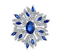 Bling Jewelry Grande Dichiarazione Stile Vintage Fiore di Cristallo Simulato Blu Zaffiro Cristallo Spilla per Le Donne per La Madre Placcato Argento
