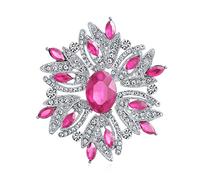 Bling Jewelry Grande Dichiarazione Stile Vintage Fiore di Cristallo Simulato Rosa Tormalina Spilla per Le Donne per La Madre Placcato Argento