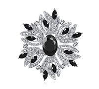 Grande Dichiarazione Stile Vintage Fiore Di Cristallo Simulato Zaffiro Nero Spilla Per Le Donne Per La Madre Placcato Argento