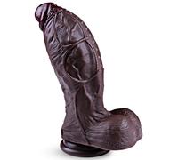 Grande dildo nero spesso 7,7 cm, 21,5 cm ampio dildo realistico in silicone con ventosa e testicoli, pene anale curvo per punto G, sex toy per uomini e donne esperti