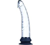 Grande dildo realistico da 24 cm, plug anale in vetro trasparente con struttura in rilievo e base a ventosa in silicone. Fallo XL grande per la stimolazione del punto G anale e prostatico
