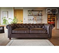 Grande divano Chesterfield in pelle marrone, 2 posti, stile industriale, 227x112x74 cm, design unico e confortevole