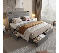 Grande e moderna, 4 cassetti nella parte inferiore del letto, telaio imbottito in velluto, testiera con porta USB e funzione di conservazione (grigio, 160 x 200 cm)
