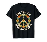 Grande Fan dei Diritti Umani Floreale Segno della Pace retrò Anni '70 Hippie Maglietta