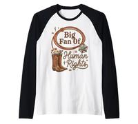 Grande Fan dei Diritti Umani Western Retro Cowboy Boot Donna Maglia con Maniche Raglan