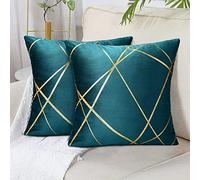 Grande Federe Cuscini 50x50 CM Velluto Blu Verde Copricuscini Decorativi Set di 2 Quadrati Federa Cuscino Divano Geometrica Federe per Soggiorno Camera Letto Auto Decorazione Estate