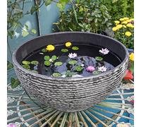 Grande fioriera idroponica con micro vaso per piante grasse, diametro 39,6 cm, spessore 1,3 cm, contenitore per ninfee in resina effetto marmo, fontana funzionale per pesci e vasca per uccelli