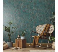Grande Foglia Vinile Carta da Parati 10373-19 Verde Blu Oro Metallico Tropicale