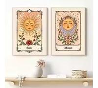 Grande formato Bohemian Tarot Art Wall Art Sole Luna Paesaggio floreale Stampa su tela Poster Casa Camera da letto Soggiorno Ufficio Decor (30x40cmx2 pezzi/senza cornice)