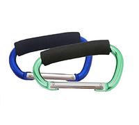 Grande gancio per passeggino per mamma, 2 moschettoni, organizer per borse da appendere, borsa per pannolini, borse per la spesa, clip per sistemi da viaggio singoli/doppi, sedili auto (blu+verde)