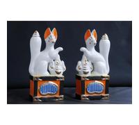 Grande Inari Kitsune (FOX) Una coppia di volpi 7 pollici altezza 22 cm regalo...