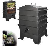 Grande kit per compostaggio da giardino con vassoio da lavoro a 4 livelli, tappo a baionetta e rubinetto sotto-montato per un efficiente riciclaggio dei rifiuti alimentari e vermicoltura